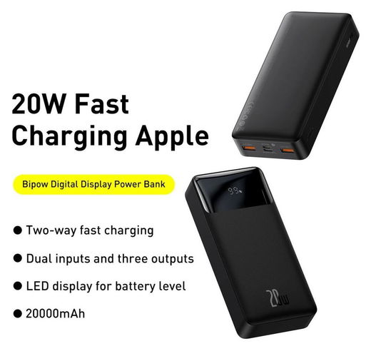 Baseus Bipow 20.000 mAh Powerbank Fast Charge PD met Display Zwart afbeelding 5