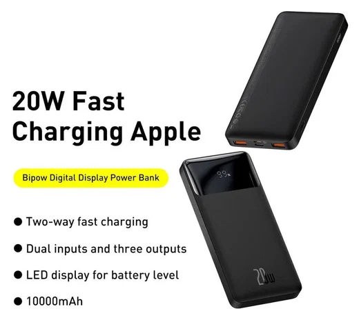 Baseus Bipow 10.000 mAh Powerbank Compact met PD Fast Charge Zwart 20W afbeelding 5
