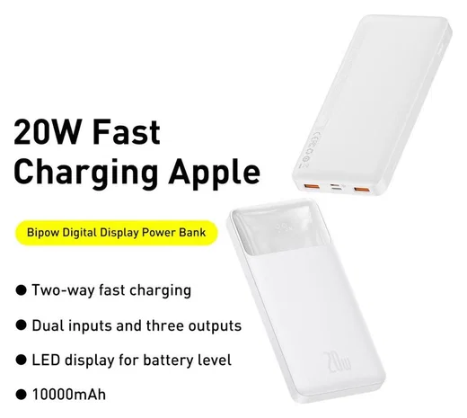 Baseus Bipow 10.000 mAh Powerbank Compact Met PD Fast Charge Wit 20W afbeelding 5