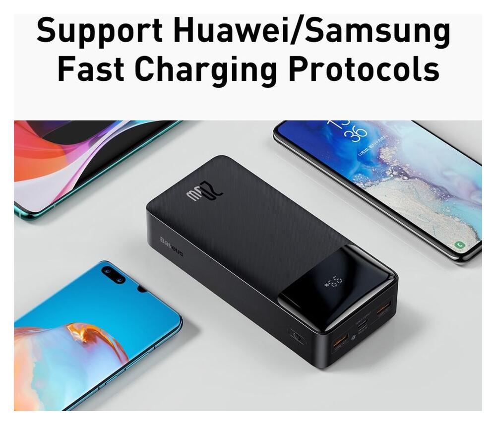Baseus Bipow 30.000 mAh Powerbank Hoge Capaciteit Snel Laden Zwart 20W afbeelding 8