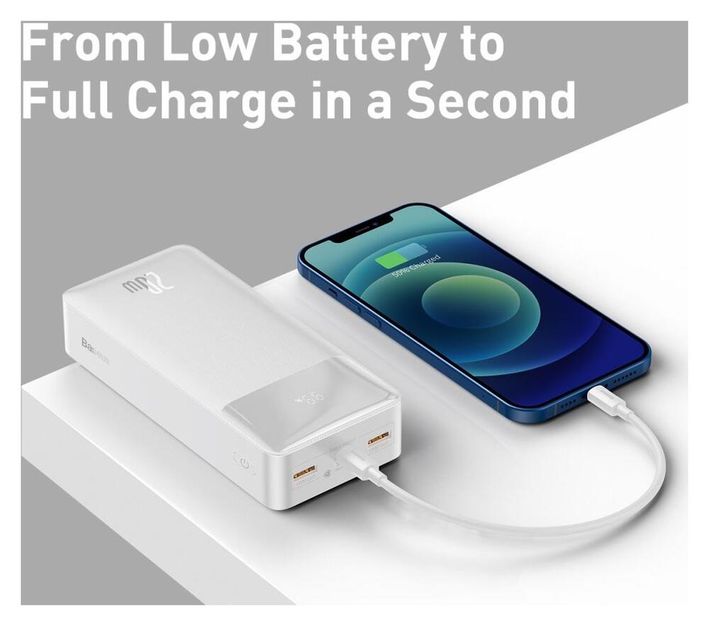 Baseus Bipow 30.000 mAh Powerbank Hoge Capaciteit Snel Laden Wit 20W afbeelding 7