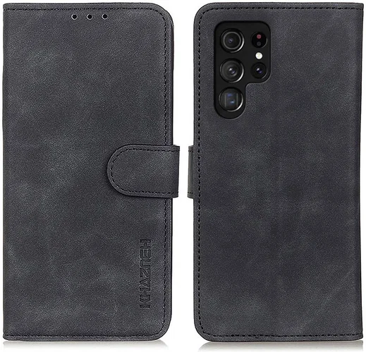 KHAZNEH Samsung Galaxy S22 Ultra Hoesje Retro Wallet Book Case Zwart afbeelding 3