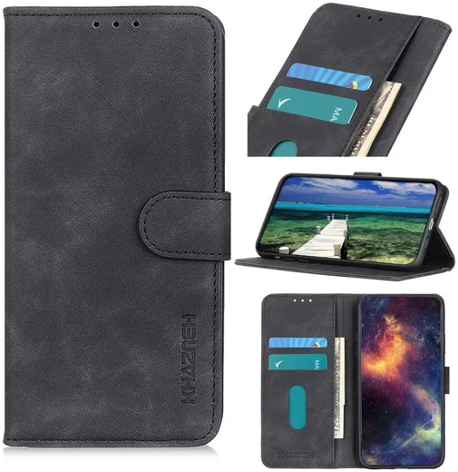 KHAZNEH Samsung Galaxy S22 Ultra Hoesje Retro Wallet Book Case Zwart afbeelding 7