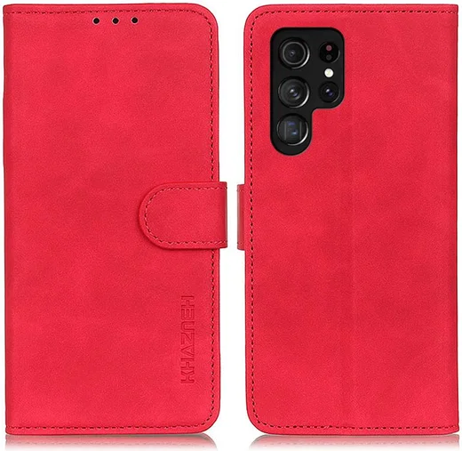 KHAZNEH Samsung Galaxy S22 Ultra Hoesje Retro Wallet Book Case Rood afbeelding 3