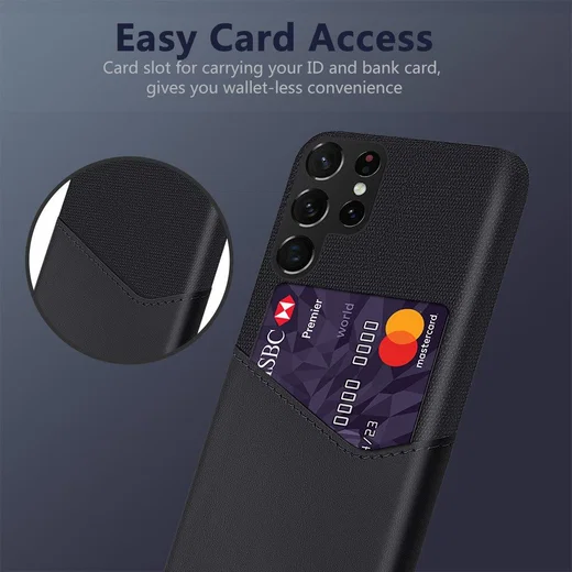 Samsung Galaxy S22 Ultra Hoesje Back Cover met Kaarthouder Zwart afbeelding 3