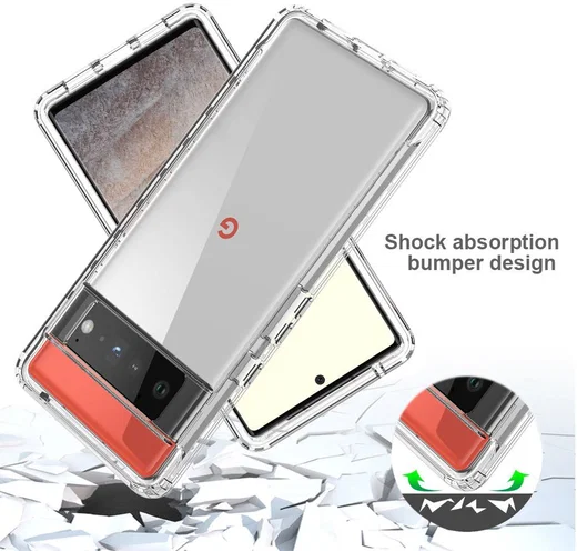 Google Pixel 6 Pro Hoesje Volledig Schokbestendig Cover Zwart Clear afbeelding 2