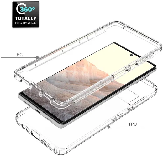 Google Pixel 6 Pro Hoesje Volledig Schokbestendig Cover Zwart Clear afbeelding 4