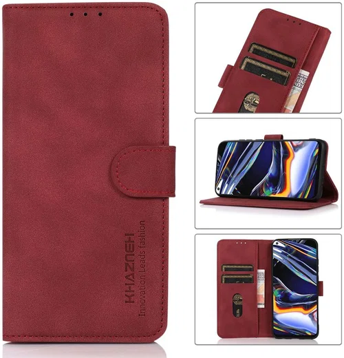 KHAZNEH Nokia G50 Hoesje Retro Wallet Book Case Kunstleer Rood afbeelding 8