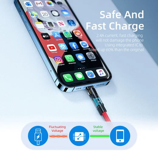 Essager 3A 180° Draaibare USB naar Lightning Oplaad Kabel 1M Rood afbeelding 8