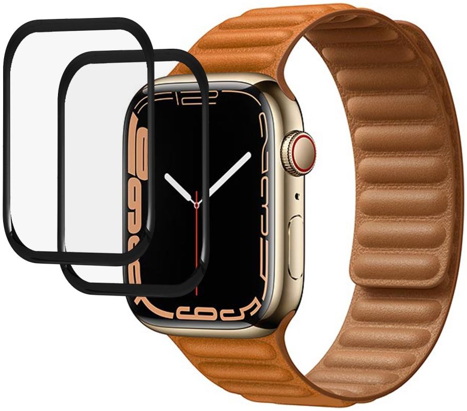 Apple Watch 45MM Screenprotector 3D Curved Edges Glass Zwart [2-Pack] afbeelding 1