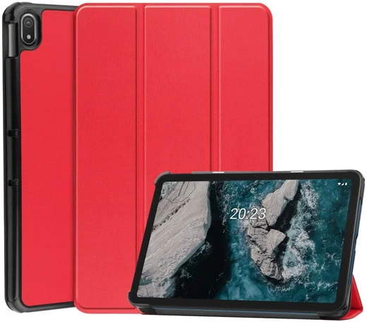 Nokia T20 Hoes Tri-Fold Book Case Kunstleer Rood afbeelding 1