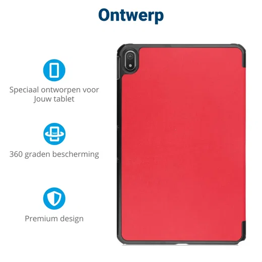 Nokia T20 Hoes Tri-Fold Book Case Kunstleer Rood afbeelding 3