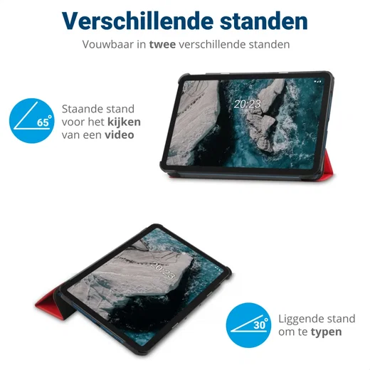 Nokia T20 Hoes Tri-Fold Book Case Kunstleer Rood afbeelding 5