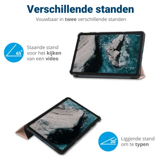 Nokia T20 Hoes Tri-Fold Book Case Kunstleer Rose Goud afbeelding 5