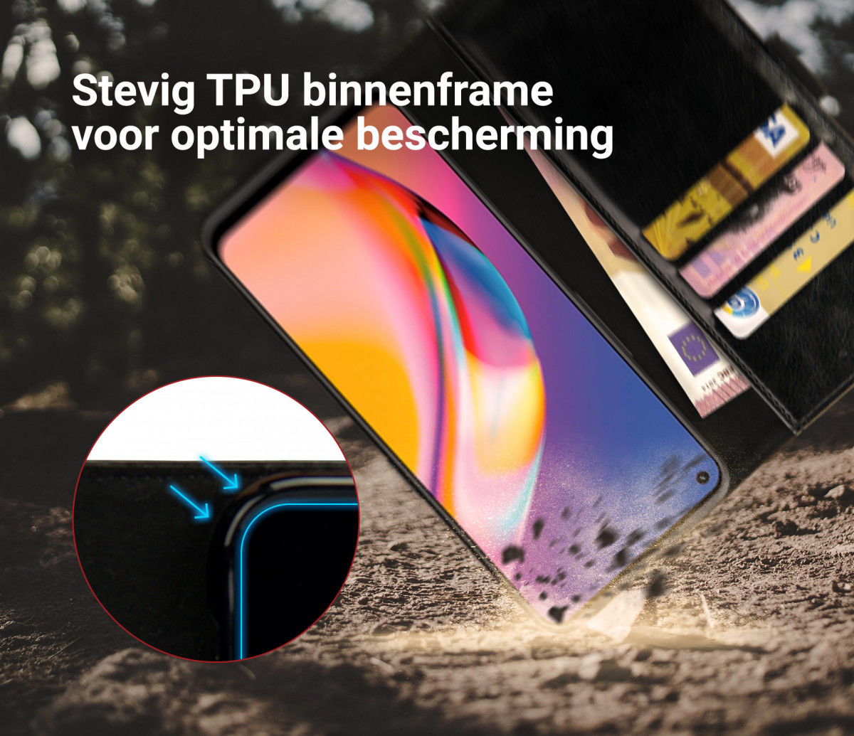 Rosso Element Oppo Reno5 Lite Hoesje Book Cover Wallet Zwart afbeelding 4