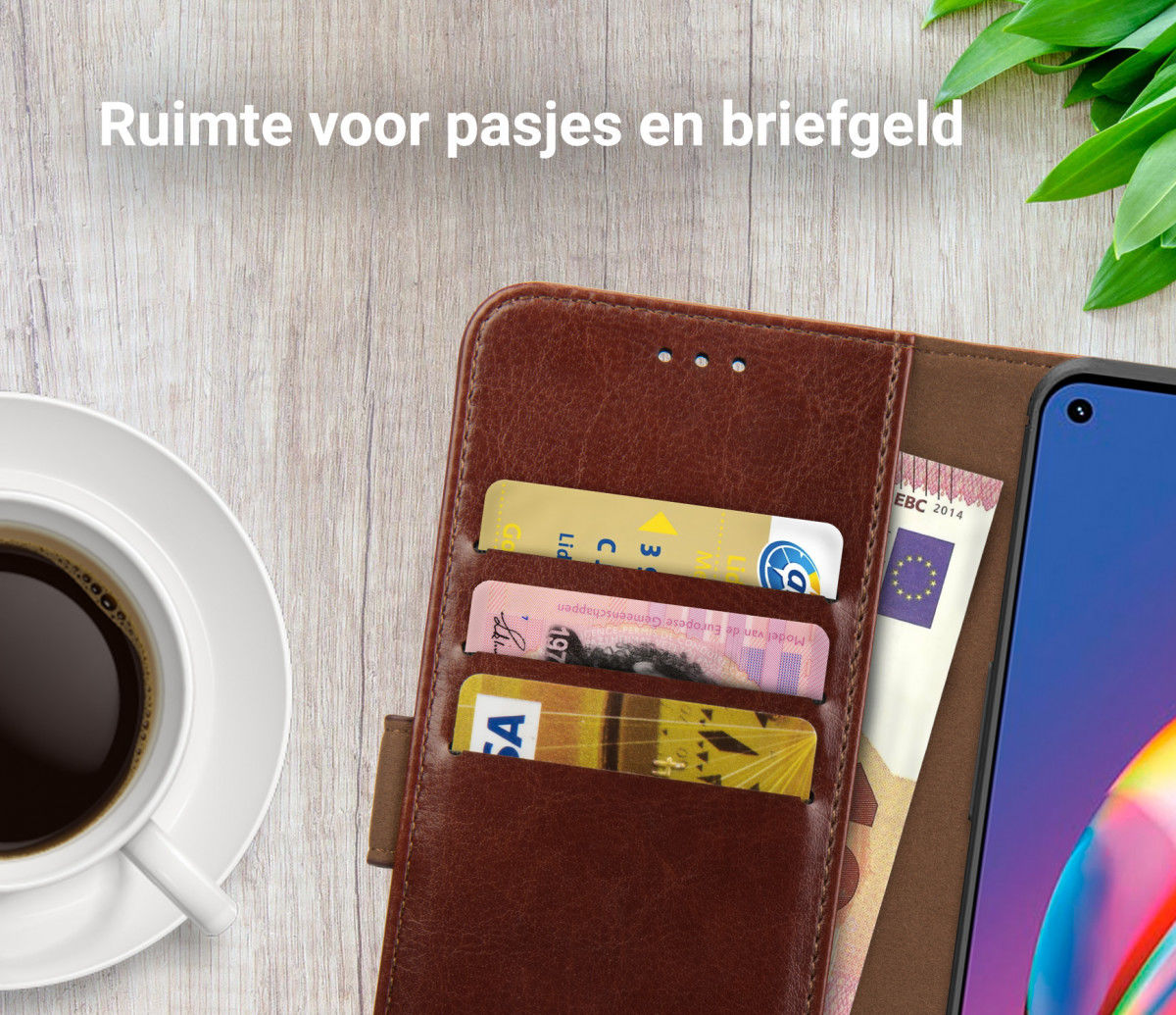 Rosso Element Oppo Reno5 Lite Hoesje Book Cover Wallet Bruin afbeelding 5