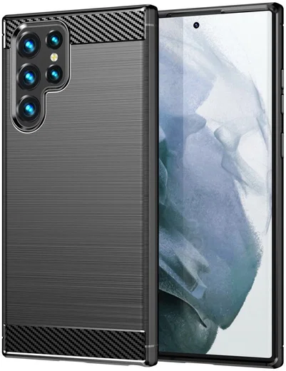 Samsung Galaxy S22 Ultra Hoesje Geborsteld TPU Back Cover Zwart afbeelding 1