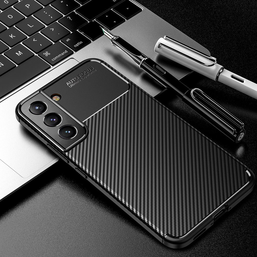 Samsung Galaxy S22 Hoesje Siliconen Carbon TPU Back Cover Zwart afbeelding 4
