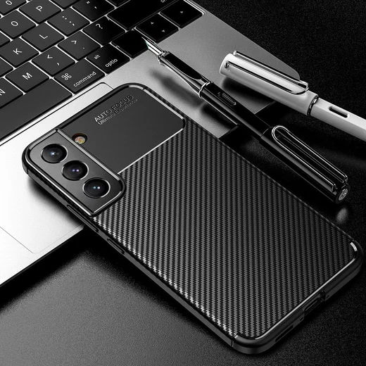 Samsung Galaxy S22 Hoesje Siliconen Carbon TPU Back Cover Zwart afbeelding 4