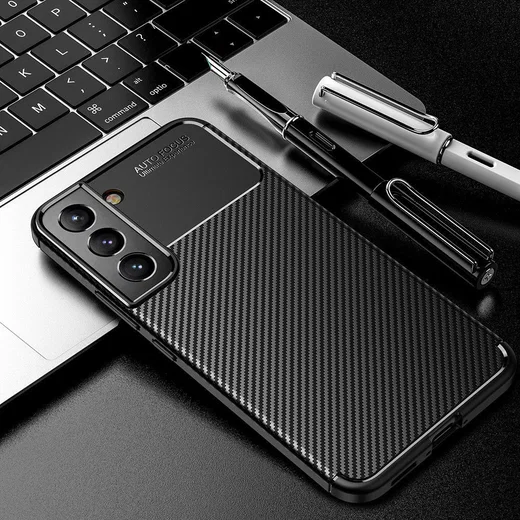Samsung Galaxy S22 Plus Hoesje Siliconen Carbon TPU Back Cover Zwart afbeelding 4