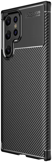 Samsung Galaxy S22 Ultra Hoesje Siliconen Carbon TPU Back Cover Zwart afbeelding 1
