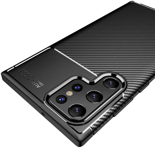 Samsung Galaxy S22 Ultra Hoesje Siliconen Carbon TPU Back Cover Zwart afbeelding 4