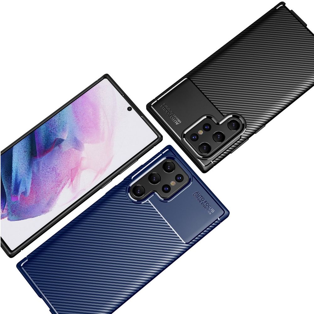 Samsung Galaxy S22 Ultra Hoesje Siliconen Carbon TPU Back Cover Zwart afbeelding 5
