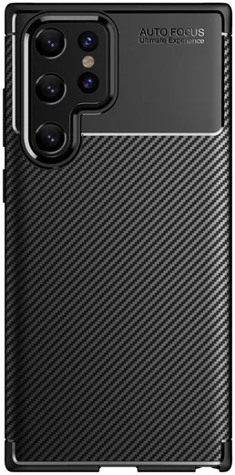 Samsung Galaxy S22 Ultra Hoesje Siliconen Carbon TPU Back Cover Zwart afbeelding 6