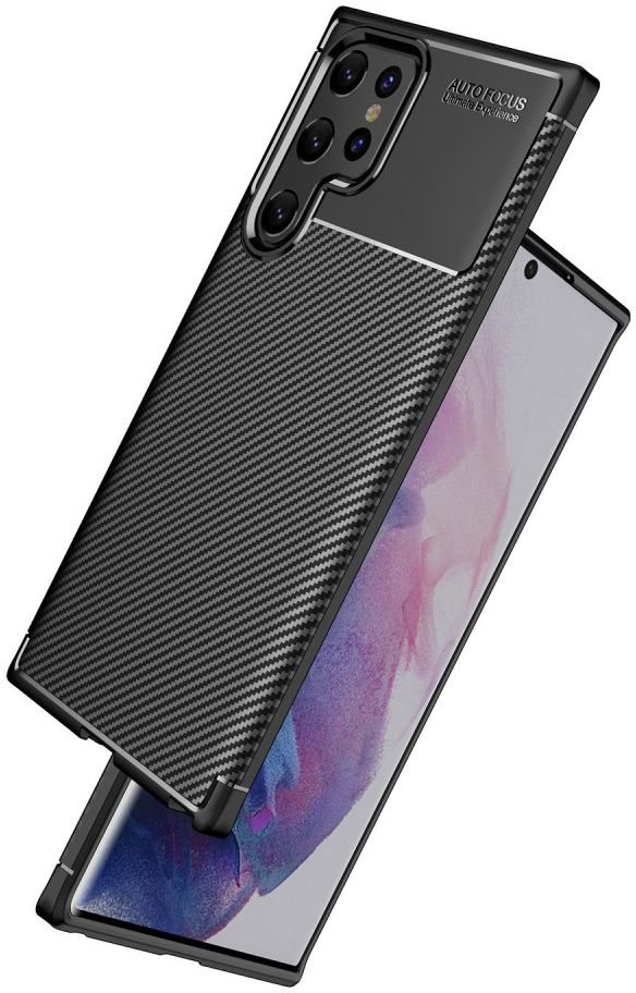 Samsung Galaxy S22 Ultra Hoesje Siliconen Carbon TPU Back Cover Zwart afbeelding 7