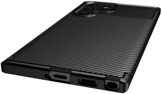 Samsung Galaxy S22 Ultra Hoesje Siliconen Carbon TPU Back Cover Zwart afbeelding 9