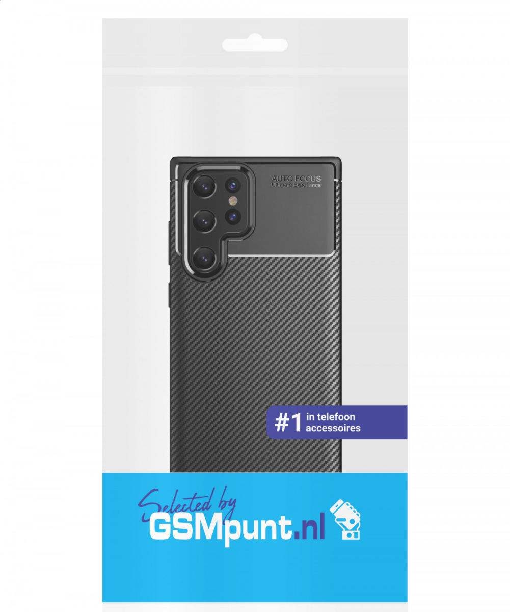 Samsung Galaxy S22 Ultra Hoesje Siliconen Carbon TPU Back Cover Zwart afbeelding 11
