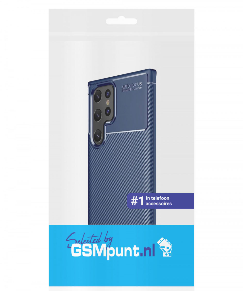 Samsung Galaxy S22 Ultra Hoesje Siliconen Carbon TPU Back Cover Blauw afbeelding 6