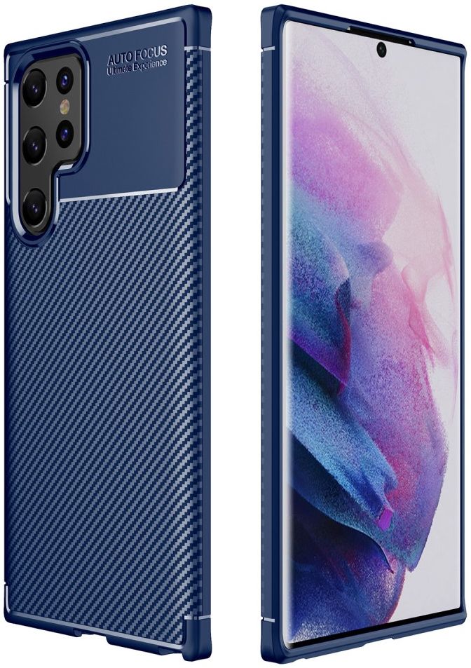 Samsung Galaxy S22 Ultra Hoesje Siliconen Carbon TPU Back Cover Blauw afbeelding 4