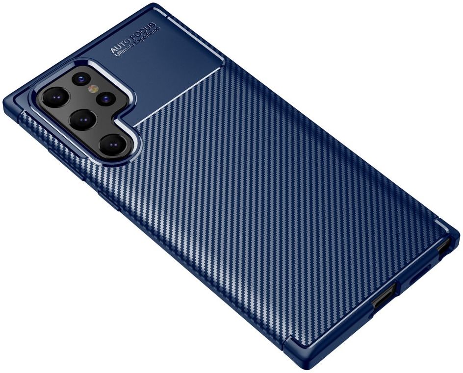 Samsung Galaxy S22 Ultra Hoesje Siliconen Carbon TPU Back Cover Blauw afbeelding 5