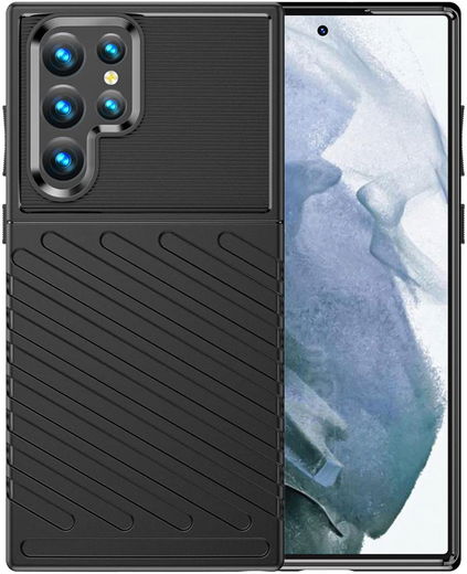 Samsung Galaxy S22 Ultra Hoesje TPU Thunder Design Back Cover Zwart afbeelding 1
