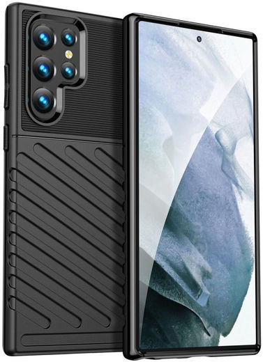 Samsung Galaxy S22 Ultra Hoesje TPU Thunder Design Back Cover Zwart afbeelding 2