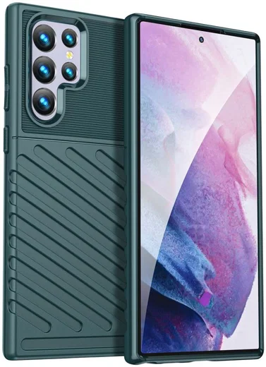 Samsung Galaxy S22 Ultra Hoesje TPU Thunder Design Back Cover Groen afbeelding 2