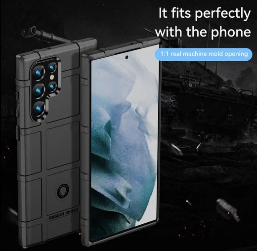 Samsung Galaxy S22 Ultra Hoesje Shock Proof Rugged Back Cover Zwart afbeelding 6