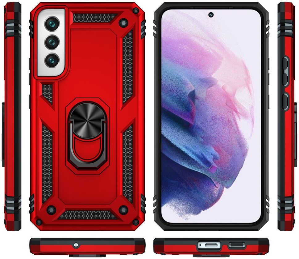 Samsung Galaxy S22 Hoesje Hybride Kickstand Back Cover Rood afbeelding 9