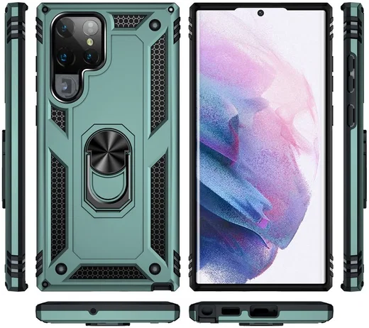 Samsung Galaxy S22 Ultra Hoesje Hybride Kickstand Back Cover Groen afbeelding 9