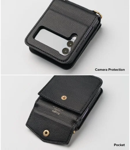 Ringke Folio Signature Samsung Galaxy Z Flip 3 Hoesje met Koord Zwart afbeelding 2