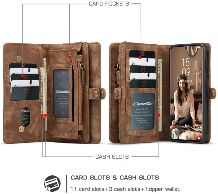 CaseMe 008 Samsung Galaxy S21 FE Hoesje Book Case Back Cover Bruin afbeelding 4