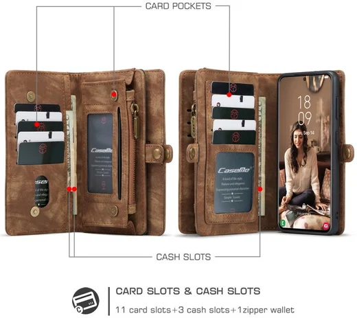 CaseMe 008 Samsung Galaxy S21 FE Hoesje Book Case Back Cover Bruin afbeelding 4