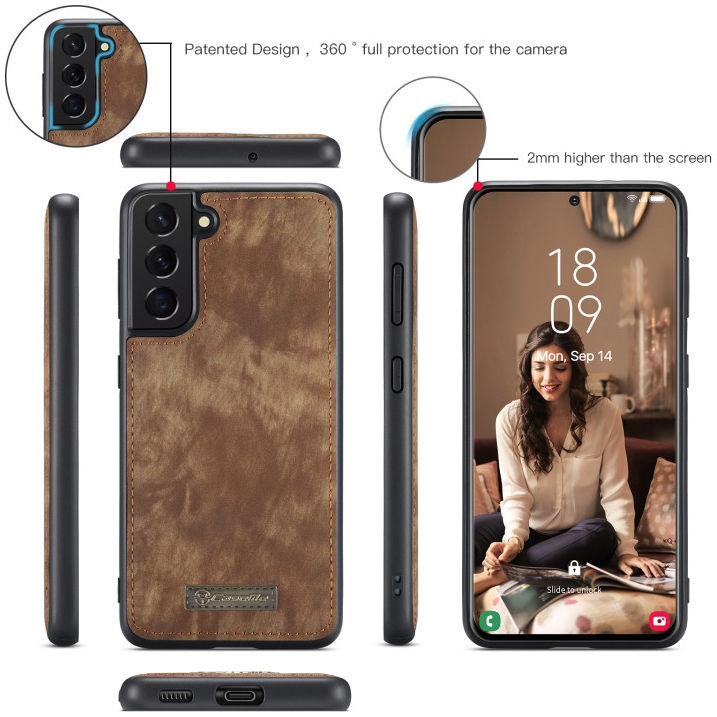 CaseMe 008 Samsung Galaxy S21 FE Hoesje Book Case Back Cover Bruin afbeelding 8