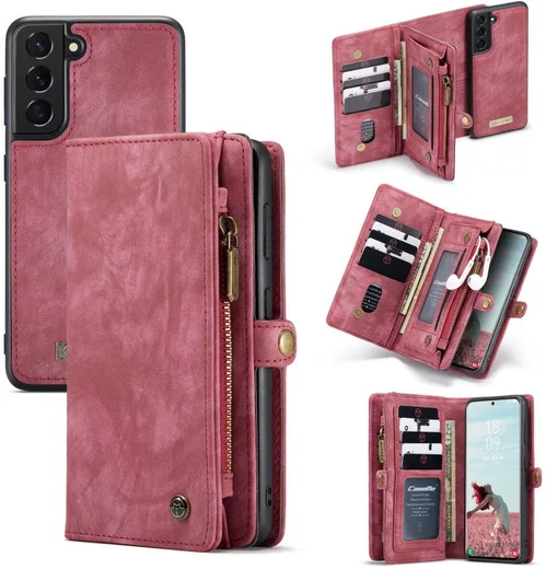 CaseMe 008 Samsung Galaxy S21 FE Hoesje Book Case Back Cover Rood afbeelding 2