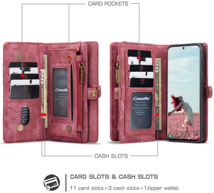 CaseMe 008 Samsung Galaxy S21 FE Hoesje Book Case Back Cover Rood afbeelding 4
