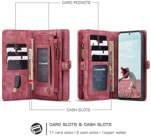 CaseMe 008 Samsung Galaxy S21 FE Hoesje Book Case Back Cover Rood afbeelding 4