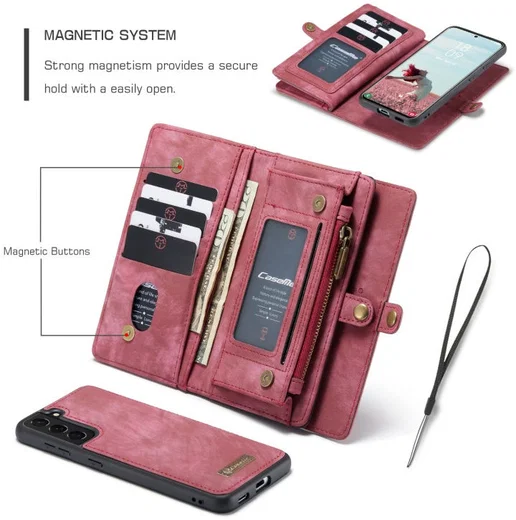 CaseMe 008 Samsung Galaxy S21 FE Hoesje Book Case Back Cover Rood afbeelding 5