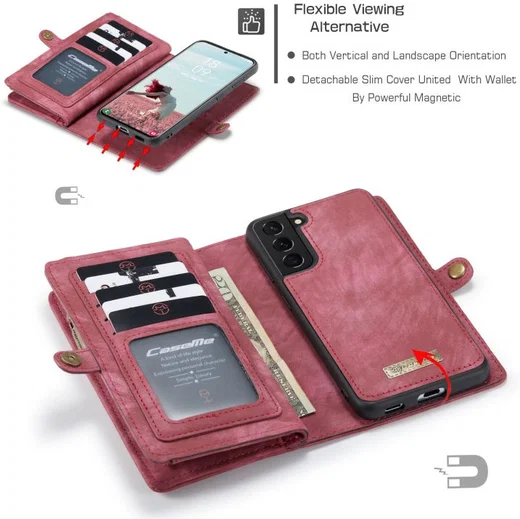 CaseMe 008 Samsung Galaxy S21 FE Hoesje Book Case Back Cover Rood afbeelding 6