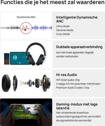 Huawei FreeBuds Studio Draadloze Bluetooth Over-Ear Koptelefoon Zwart afbeelding 10